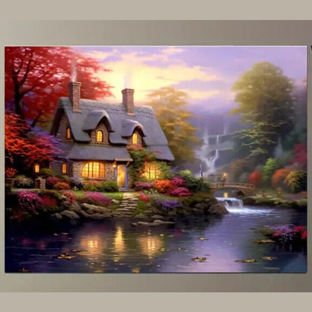 Lighted Cottage Vibrant Canvas Print Framed 11.8" x 15.7" Wall Art Home & Garden:Home Décor:Posters & Prints Style Your Walls